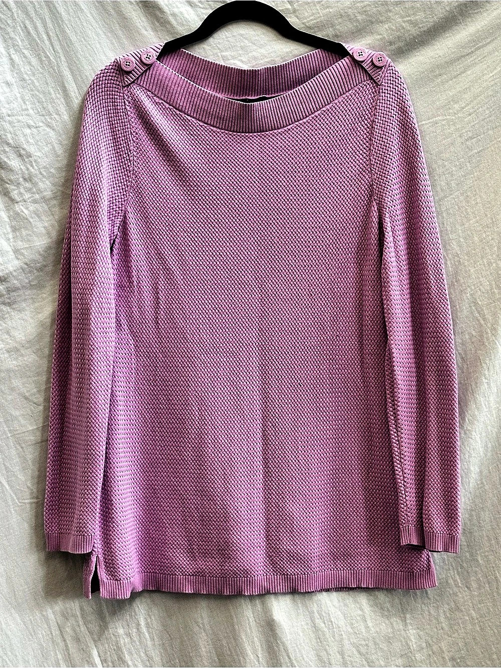 Talbots Button Shoulder Sweater Knit Crew Neck Pink Large